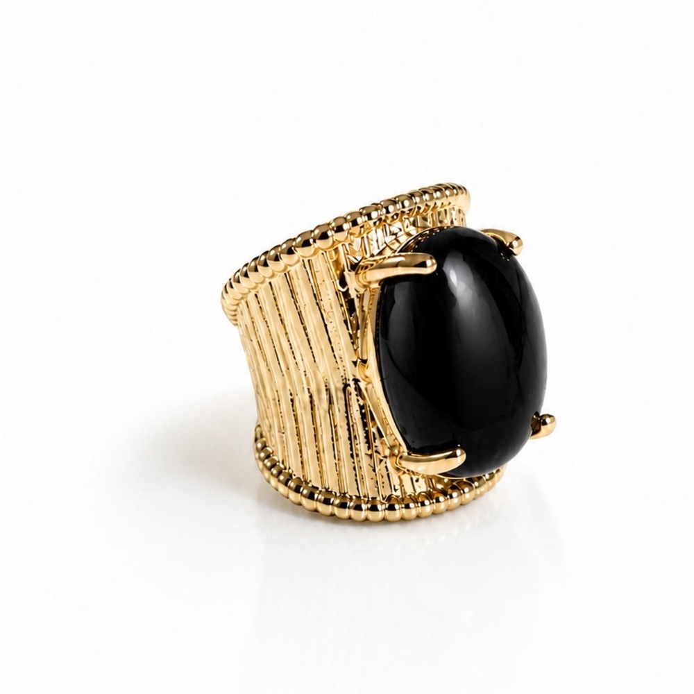 Gold-Tone Black Cabochon Statement Ring